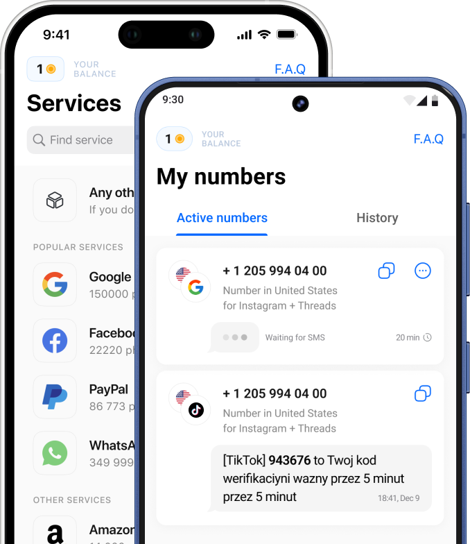 La app móvil de Voxisim con la lista de servicios y los números activos con un código recibido